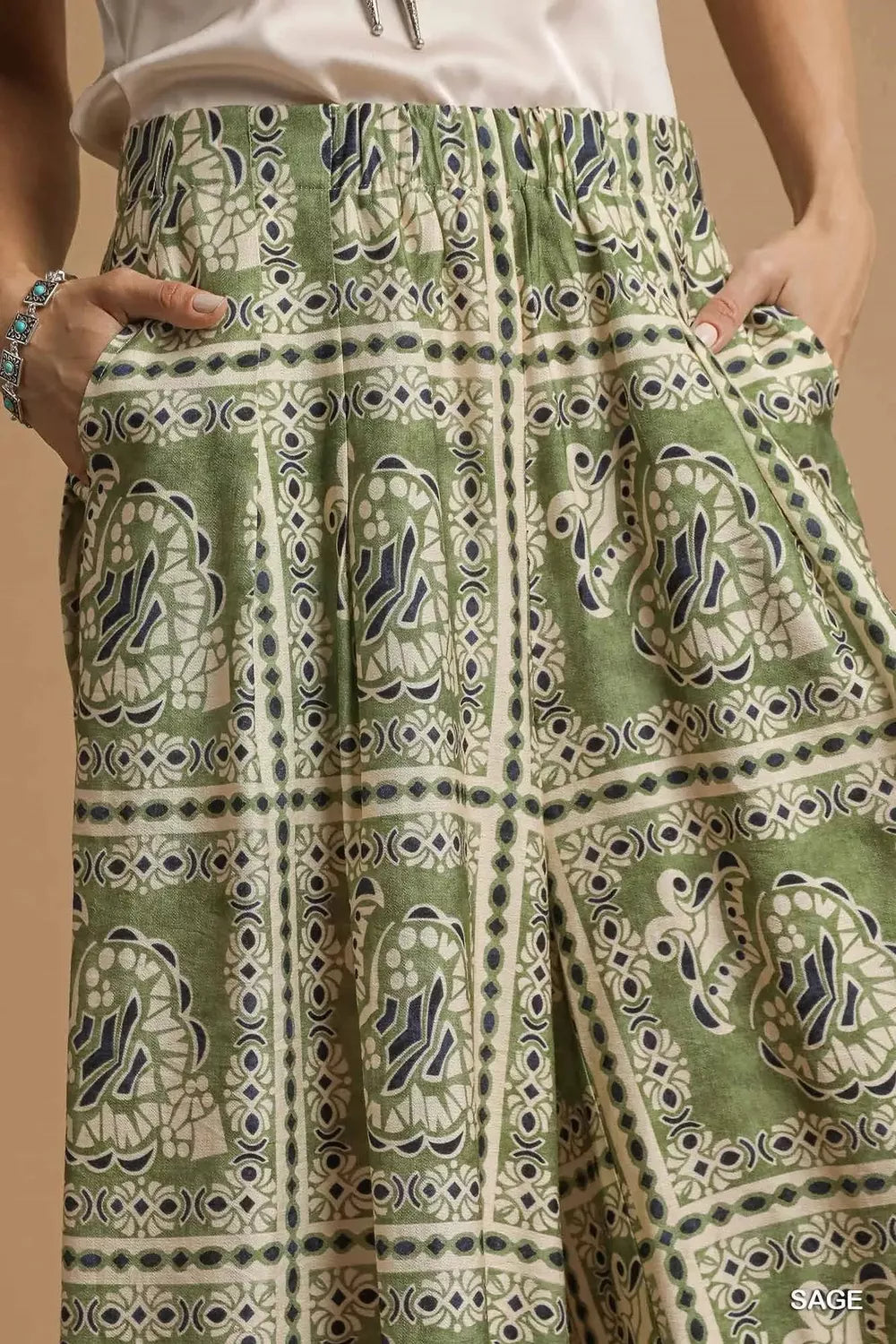 Bohemian Print Pants with Pockets