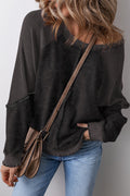 Orchid Petal Waffle Patchwork Raglan Sleeve Exposed Seam Sweatshirt