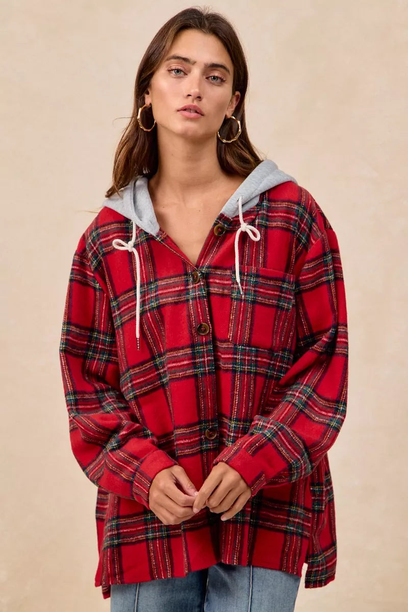 Brushed Plaid Hooded Jacket