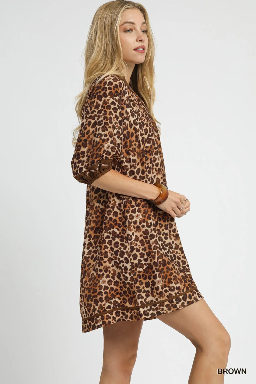 Full Size Leopard Print Mini Dress with Contrast Trim Plus Size