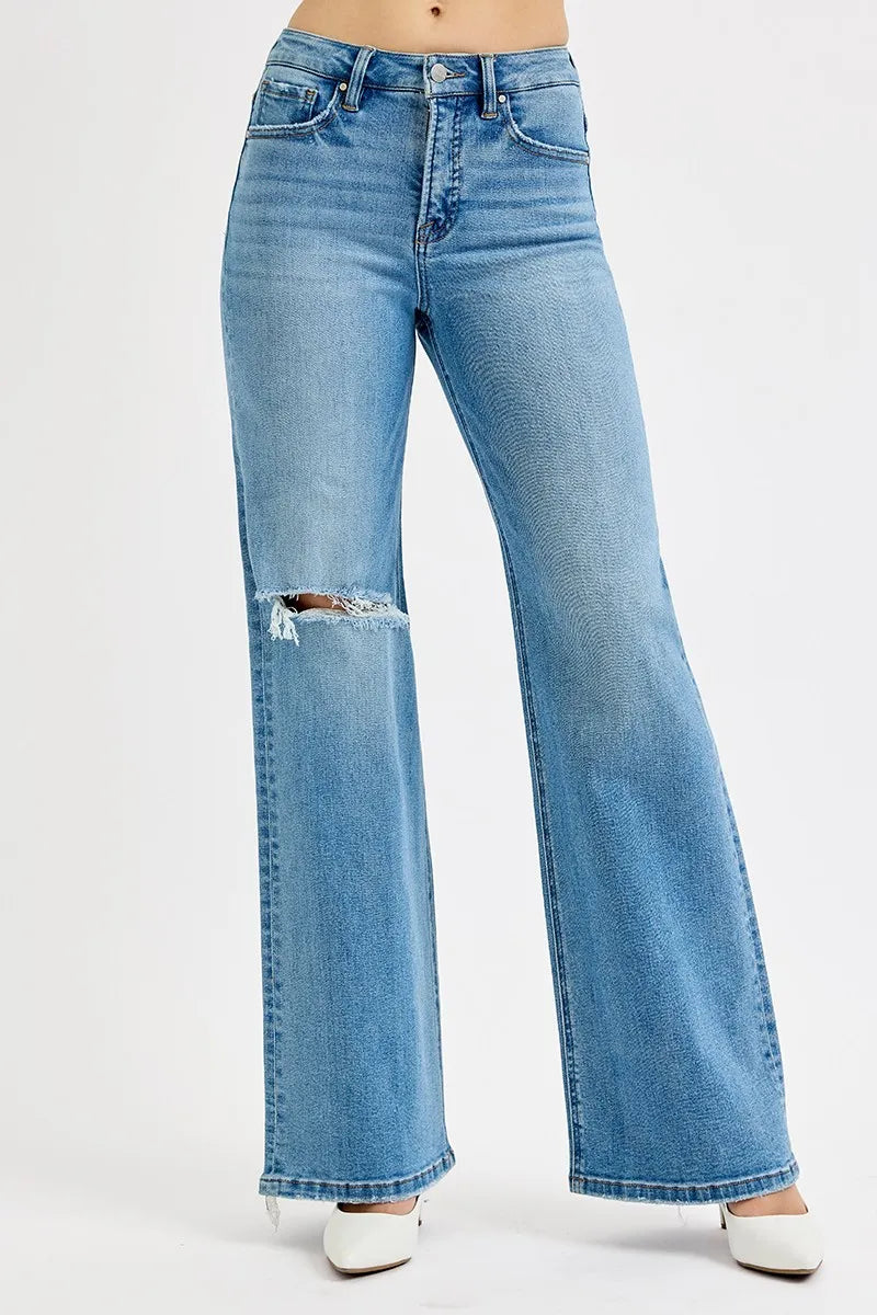 Full Size Distressed Wide Leg Jeans Plus Size