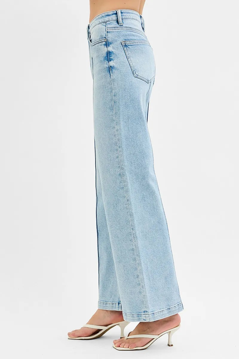 Full Size High Waist Wide Leg Pintuck Detailed Plus Size