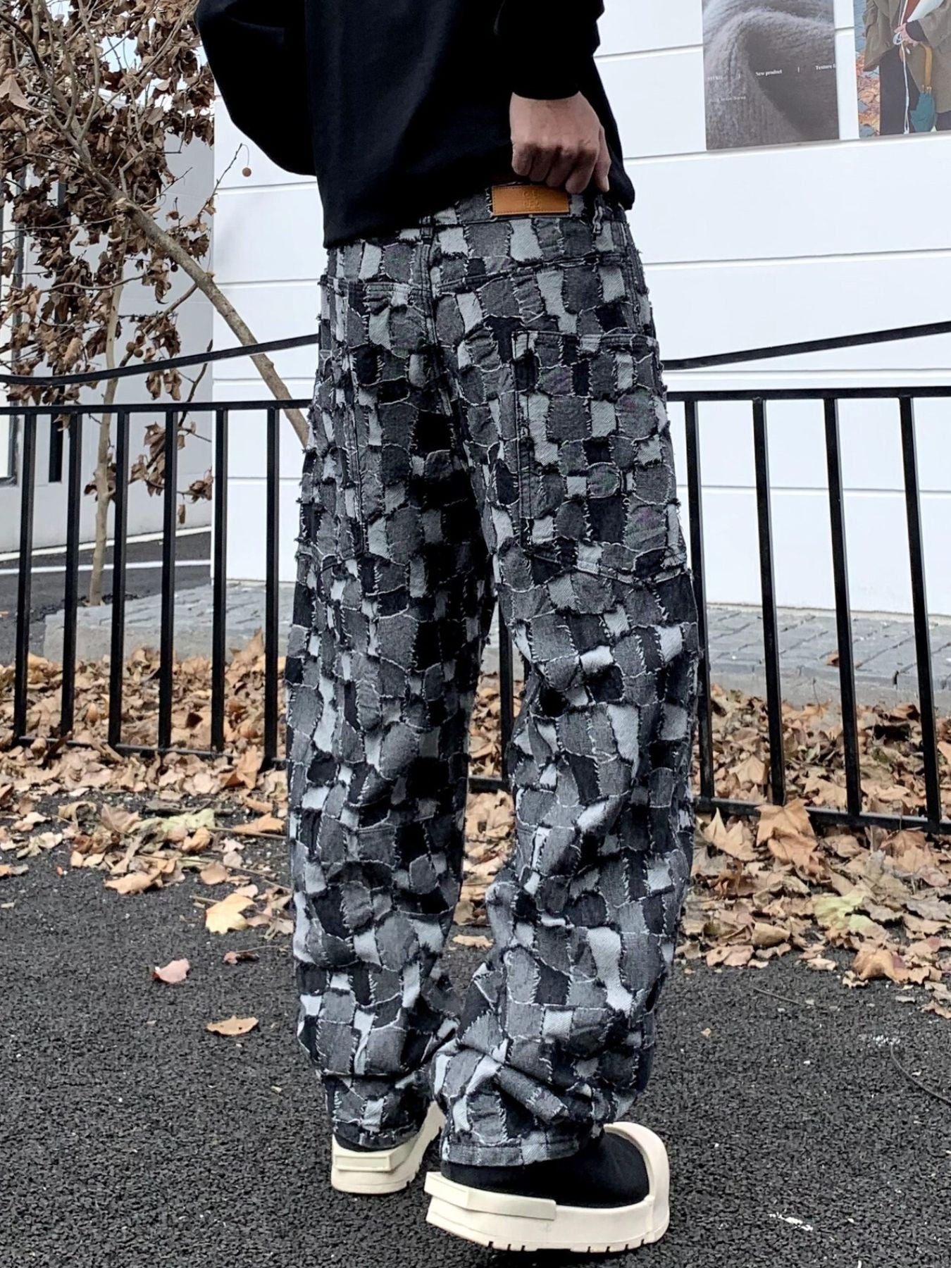 Men's Full Size Patchwork Wide Leg Jeans Plus Size