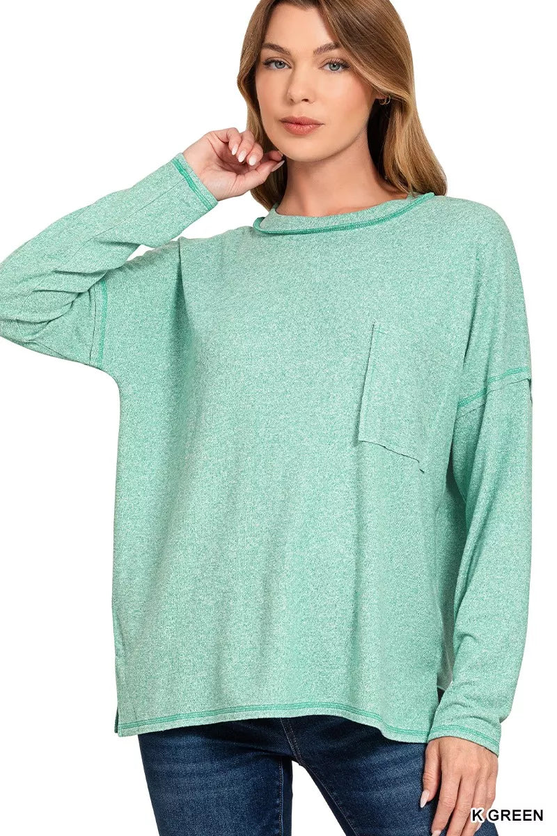 Soft Melange Hacci Round-Neck Long Sleeve T-Shirt