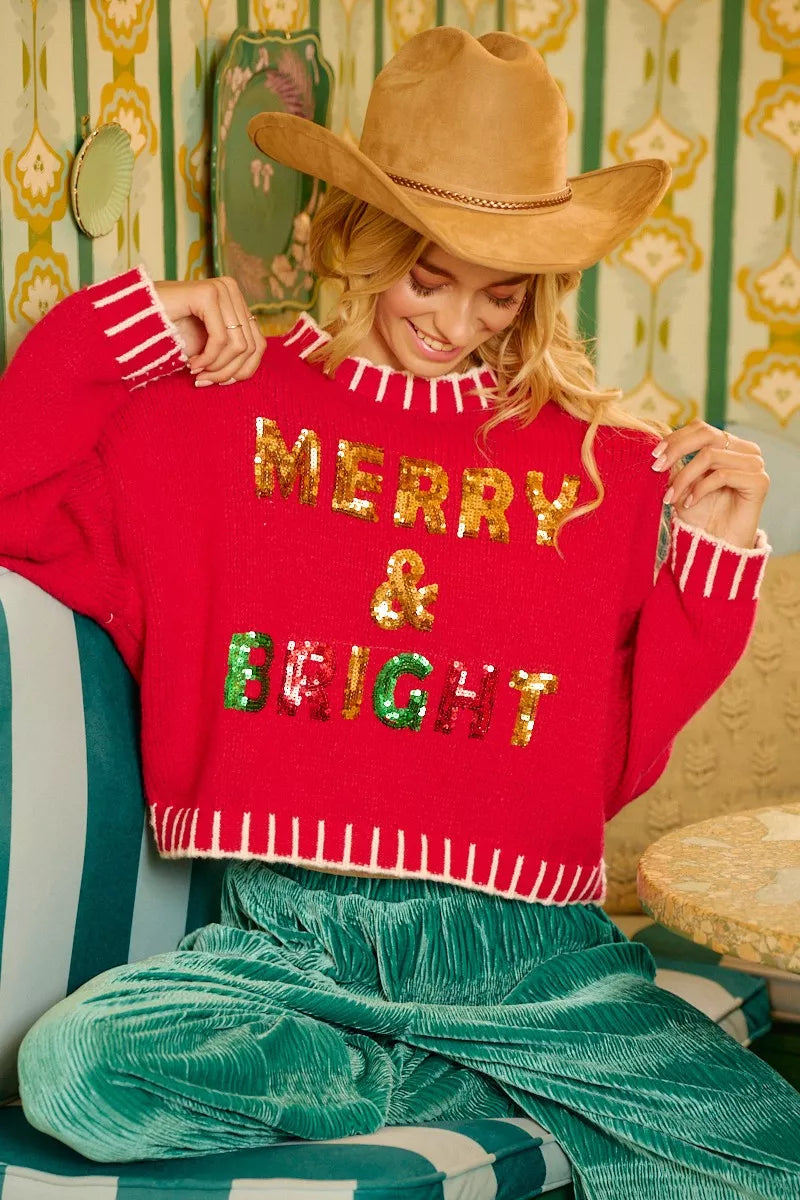 Christmas Theme Sequin Lattering Sweater