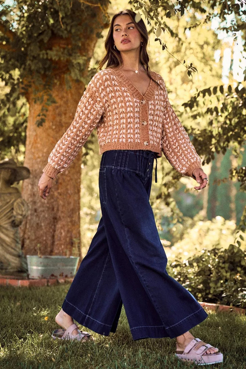 Soft Chenille Yarn Textur Button Sweater Cardigan