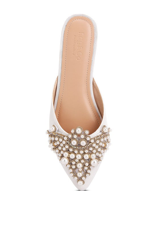 ASTRE Embellished Delicate Pearl Mules