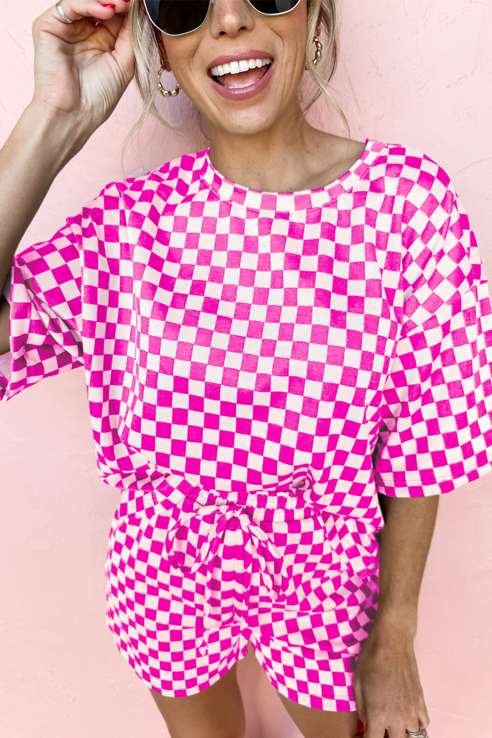 Rose Checkered Top and Short Casual 2pcs Set