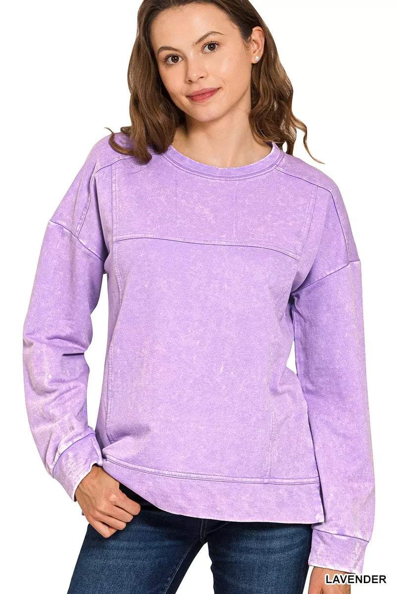 Acid Wash French Terry Exposed-Seam Pullover
