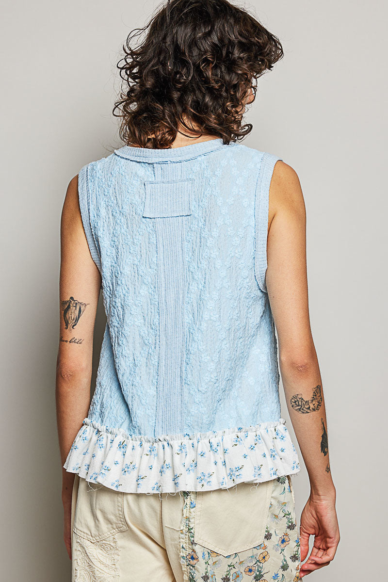 POL Floral Print V-Neck Textured Tank