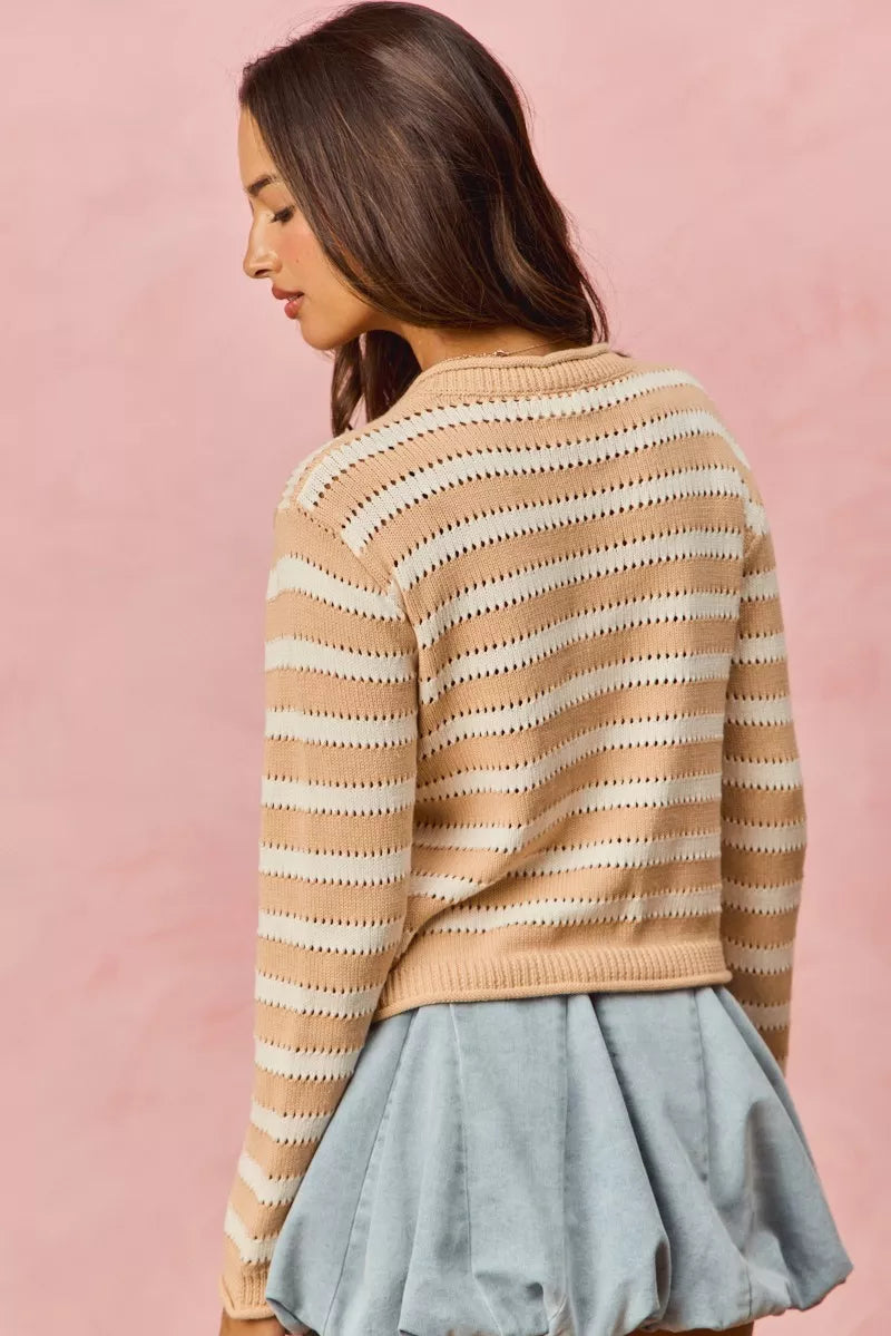 Stripe Long Sleeves Button Sweater Cardigan
