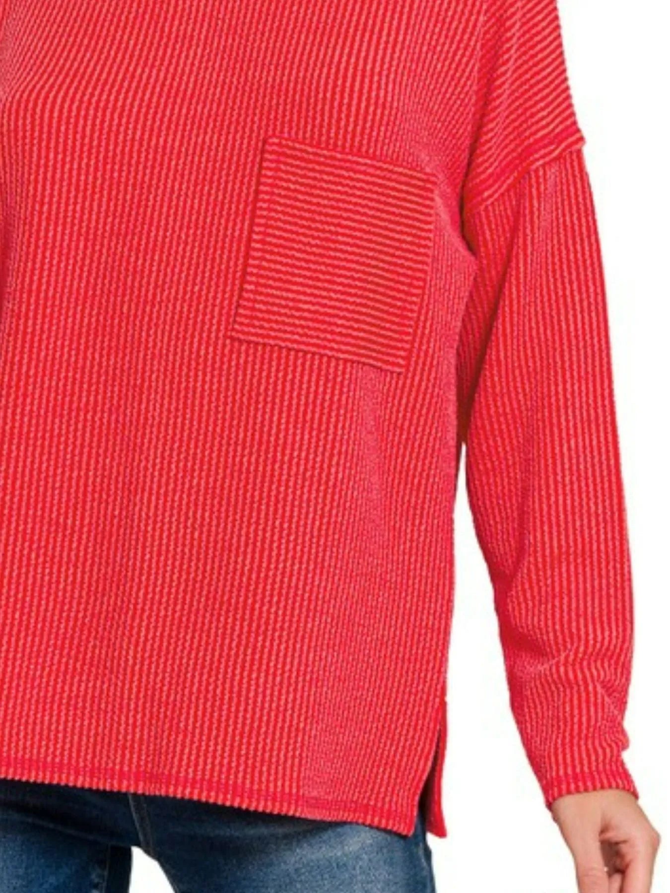 Long Sleeve Drop Shoulder Rib Top