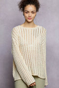 Openwork Round Neck Knit Top with Shiny Detail