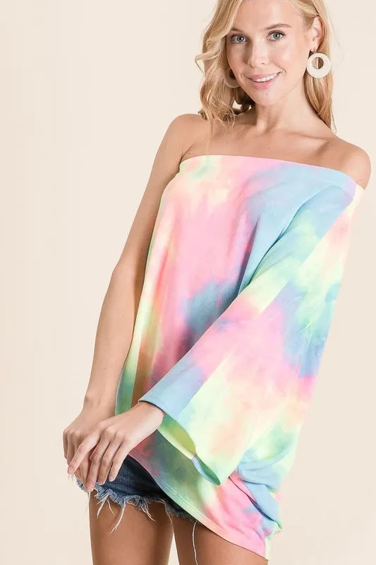 Tie Dye French Terry One Shoulder Top with Dolman