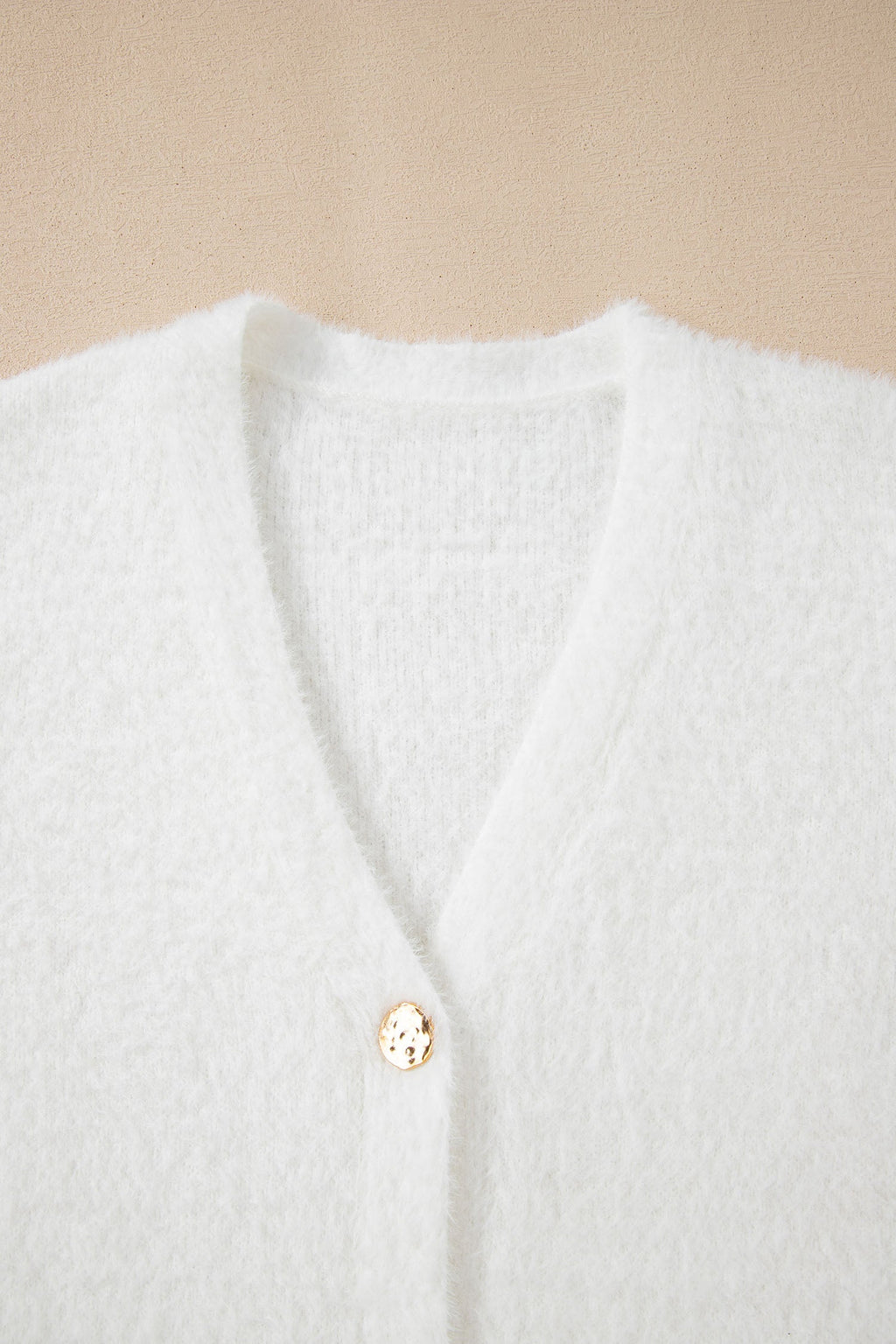 White Fuzzy Buttoned Front Midi Solid Cardigan
