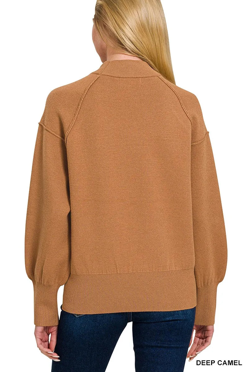 Viscose Mock Neck Exposed Seam Sweater