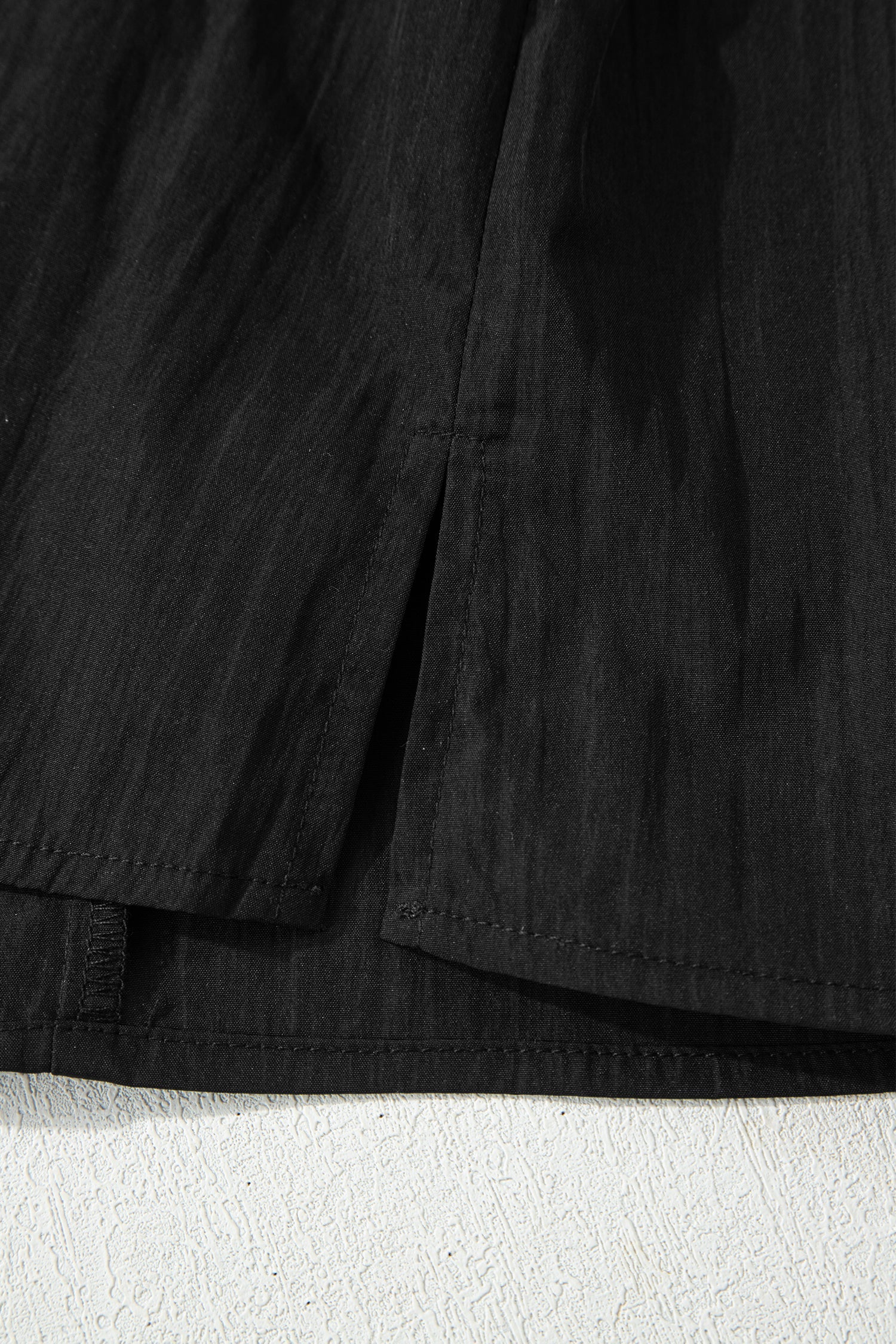 Black Contrast Trim Dual Ruffle Short Sleeve Textured Blouse