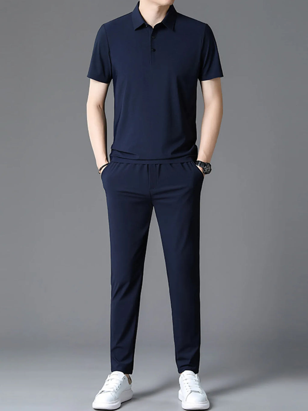 Men's Full Size Button Detail Short Sleeve Polo Plus Size