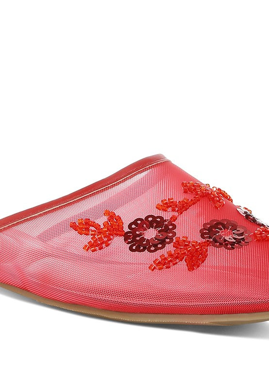 Nahra Mesh Sequin Beaded Mules