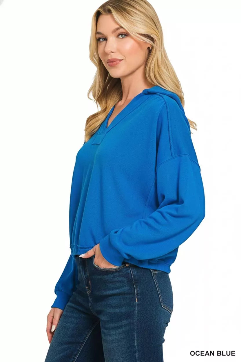 French Terry Collared Exposed Seam Sweatshirt