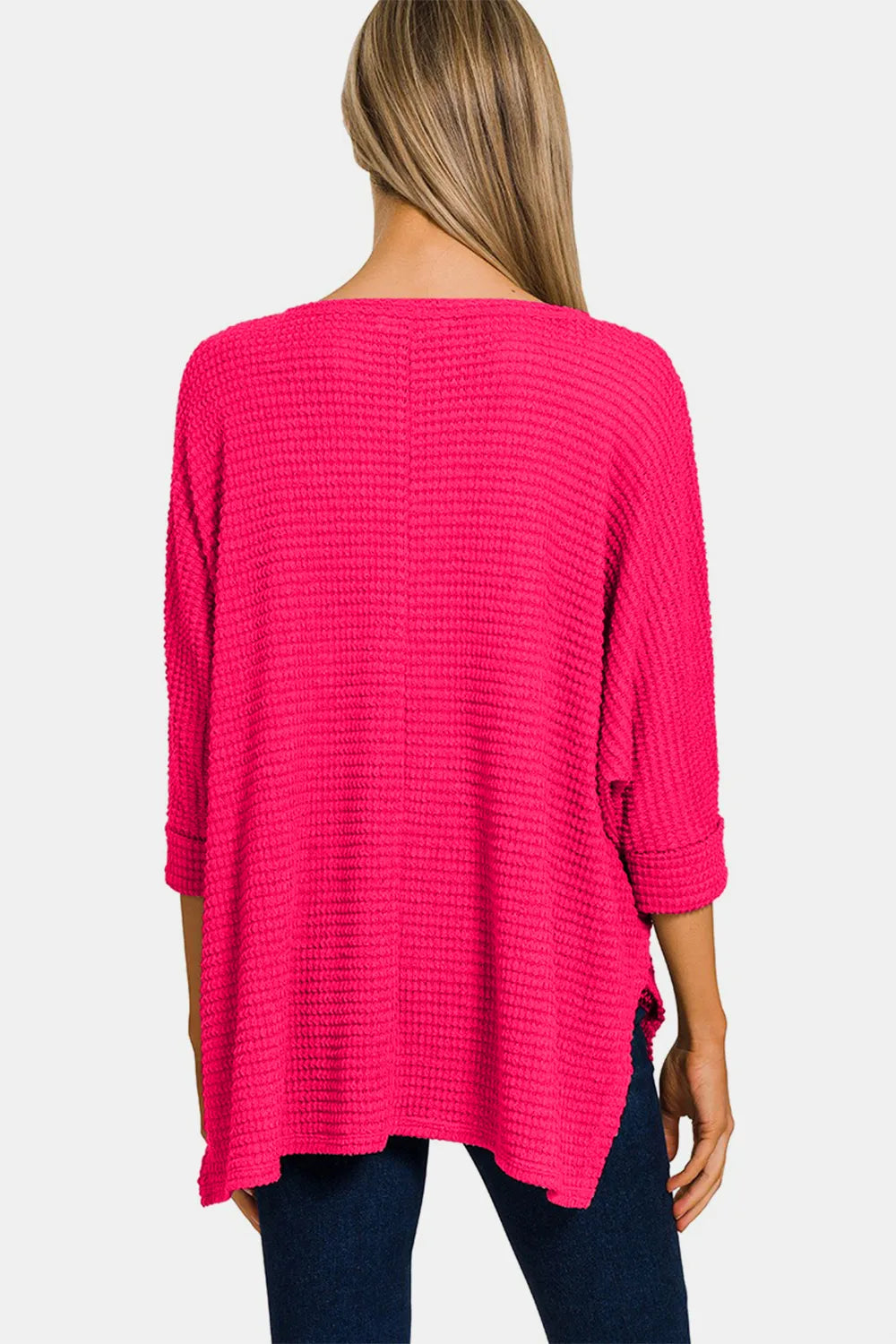 V-Neck High-Low Jacquard Knit Top