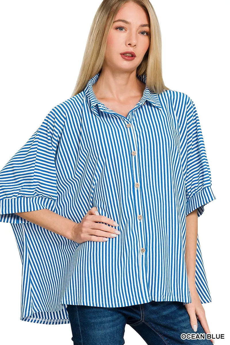 Oversized Stripe Button Down Shirt
