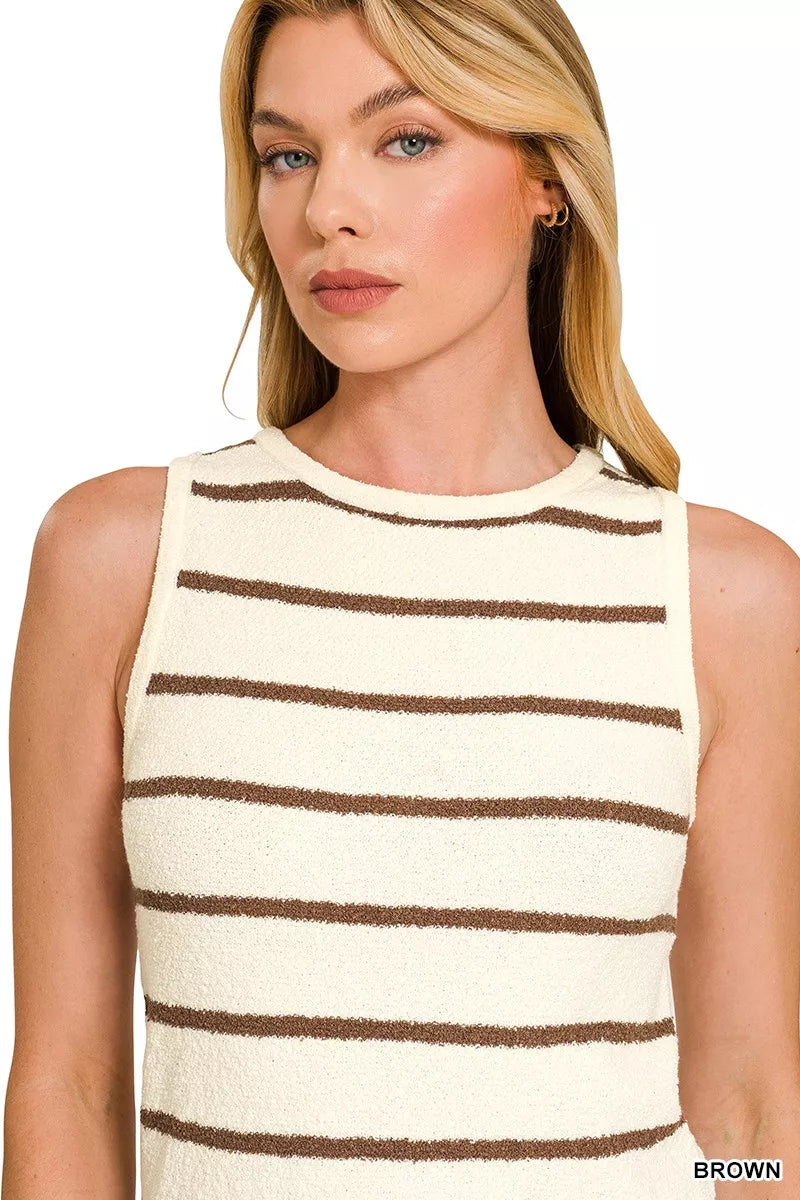 Round Neck Stripe Knit Tank Top