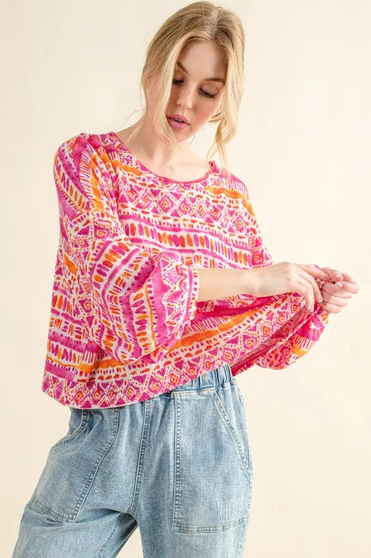 Cozy Textured Printed Casual Top