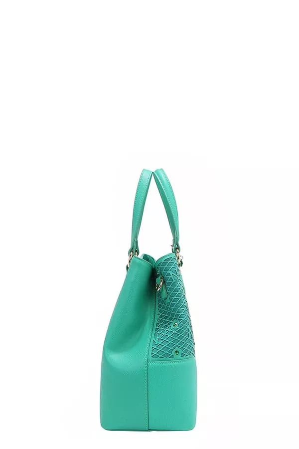 Monogram Pattern Handbag with Rhinestones Decor