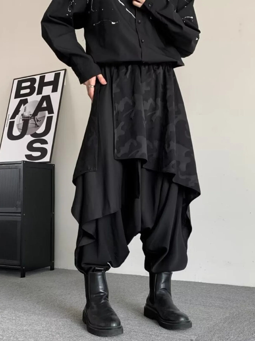 Men's Plus Size Asymmetrical Camo Waist Harem Pants