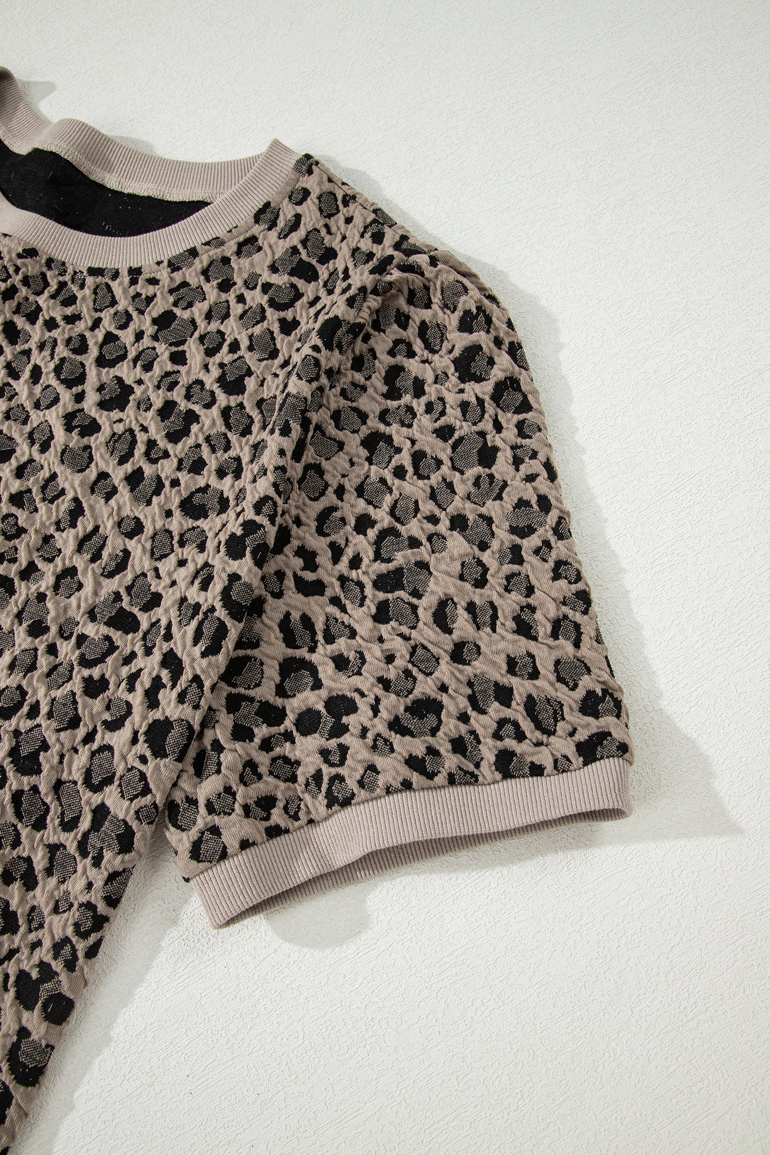 Khaki Leopard Print Textured Plus Size T Shirt