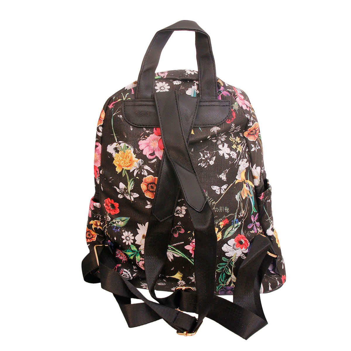 Fashion Backpack Black Leather Floral Stylish Casual Chic