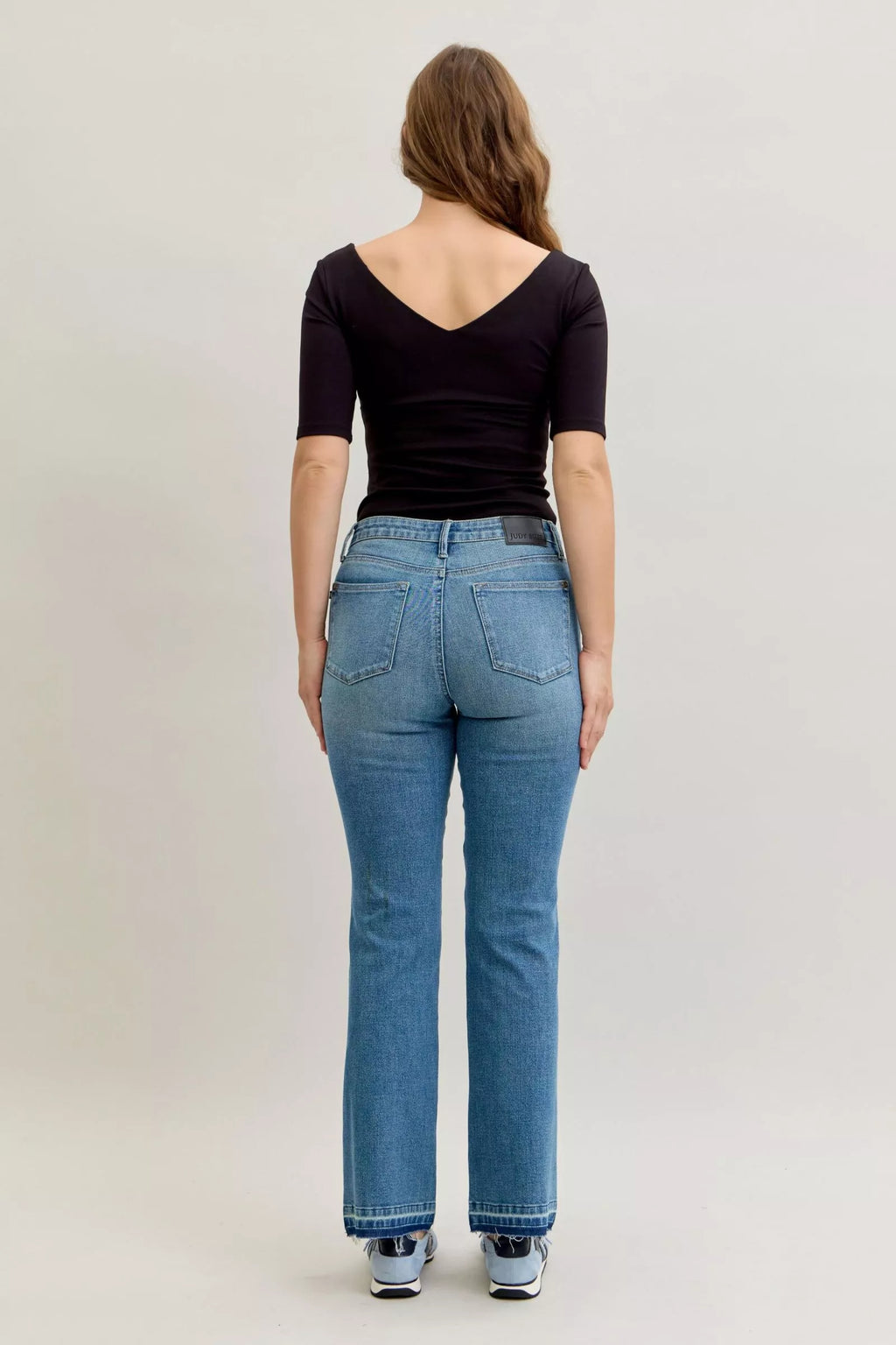 Full Size Mid Rise Slim Bootcut Tummy Control Release Hem Jeans Plus Size