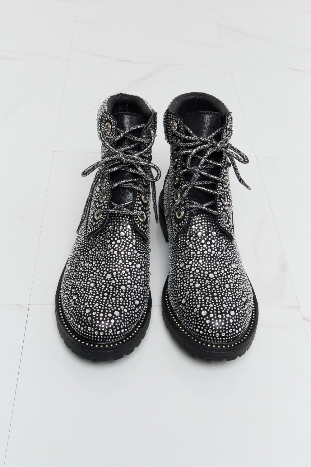Rhinestone Lace-Up Combat Boots