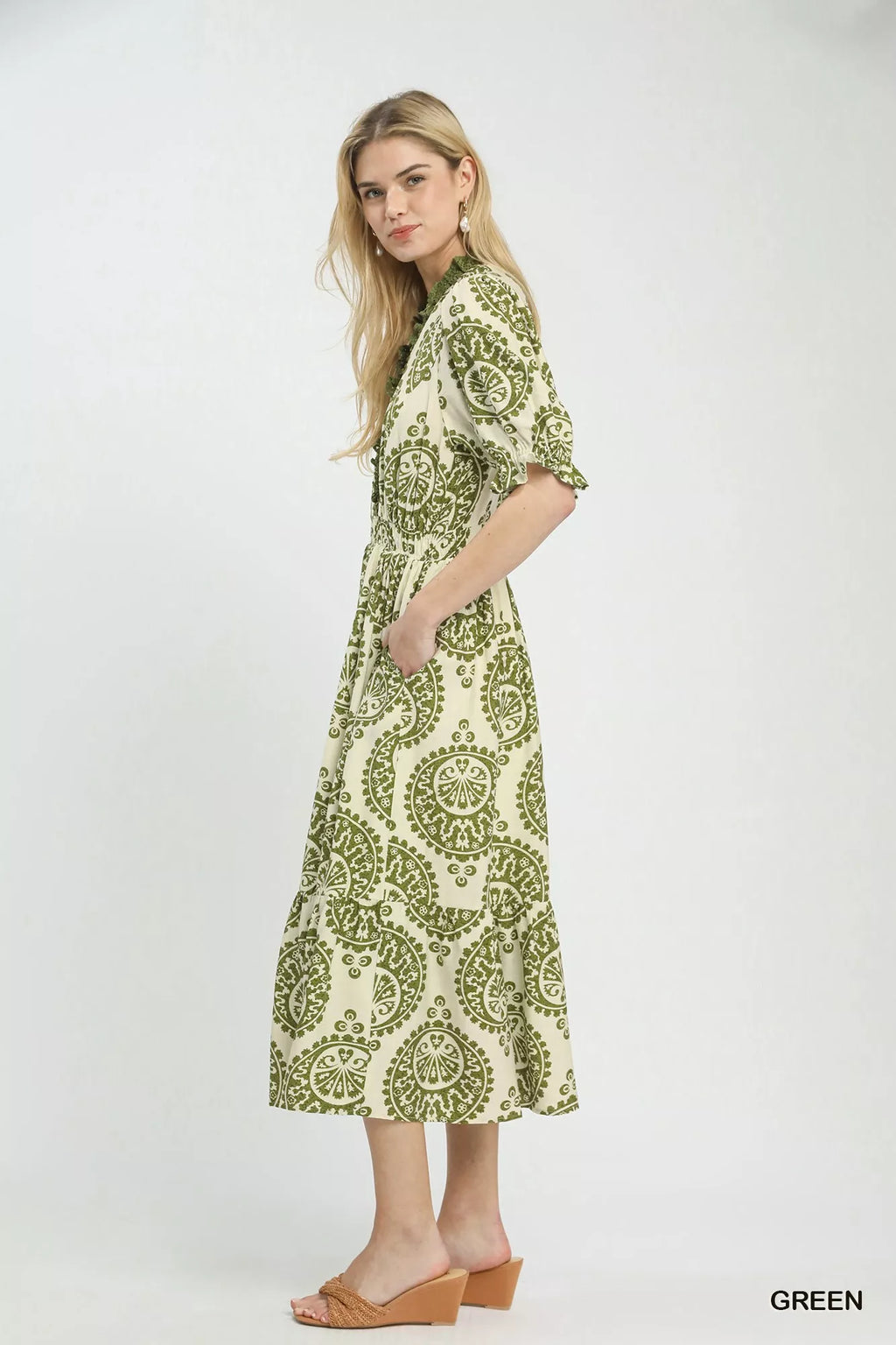 Paisley Smocked Waist Midi Dress
