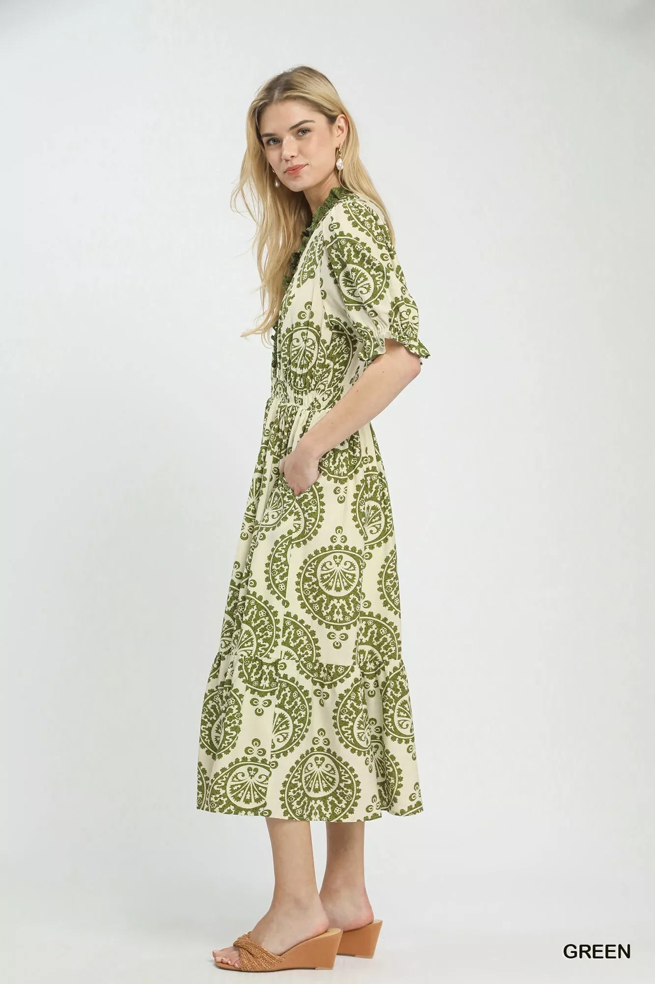 Paisley Smocked Waist Midi Dress