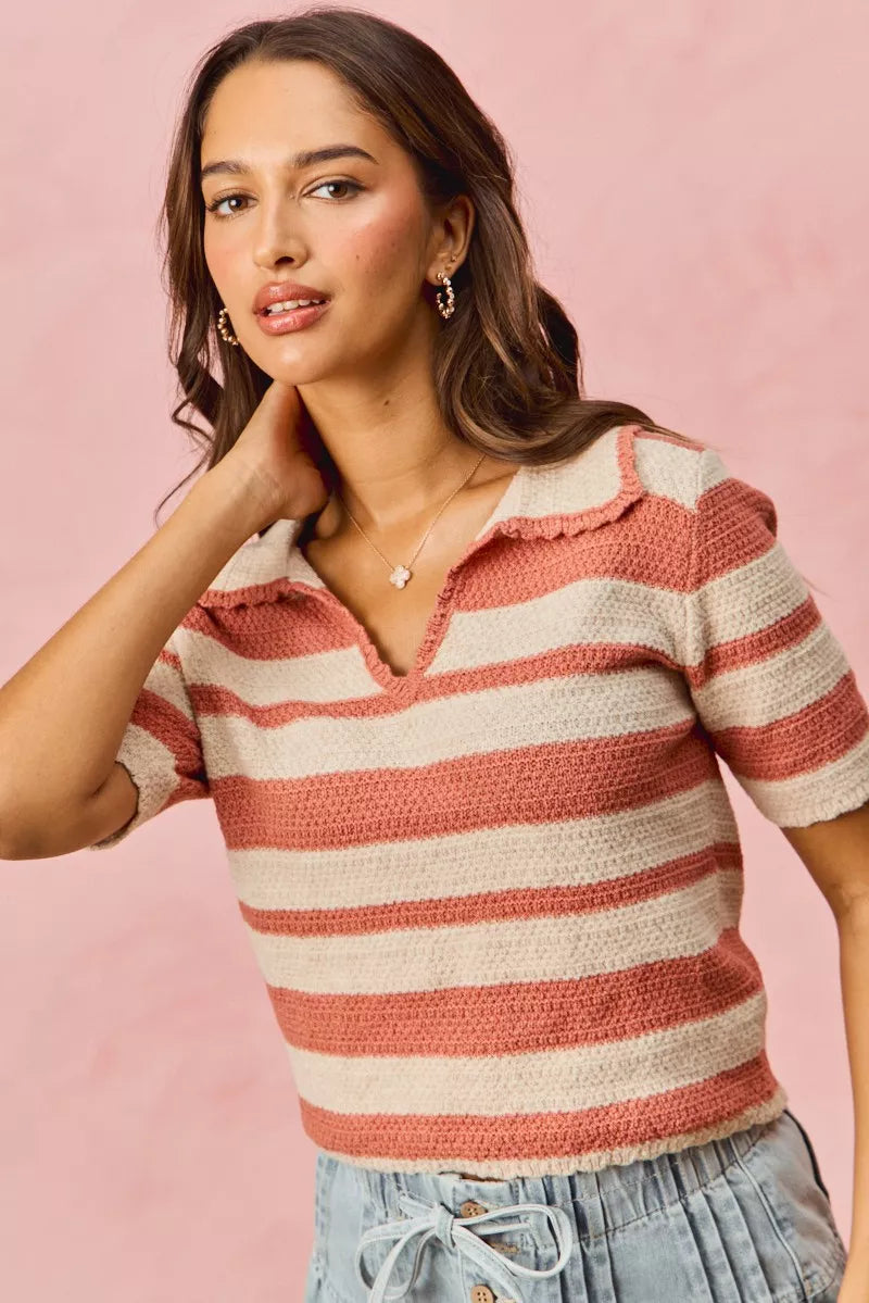 Stripe Short Sleeve Cropped Sweater