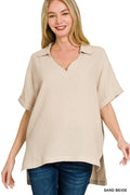 Double Gauze Short Sleeve High-Low Top