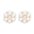 Small Pearl Stud Earrings with Cream Flower Detail for Women, Stylish Fashion Jewelry