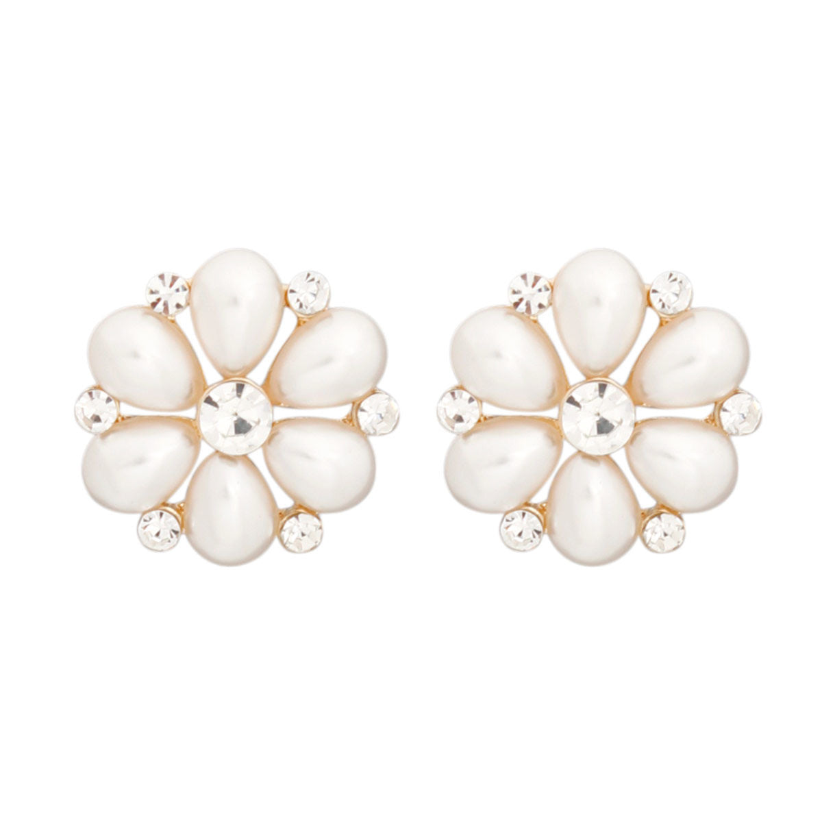 Small Pearl Stud Earrings with Cream Flower Detail for Women, Stylish Fashion Jewelry