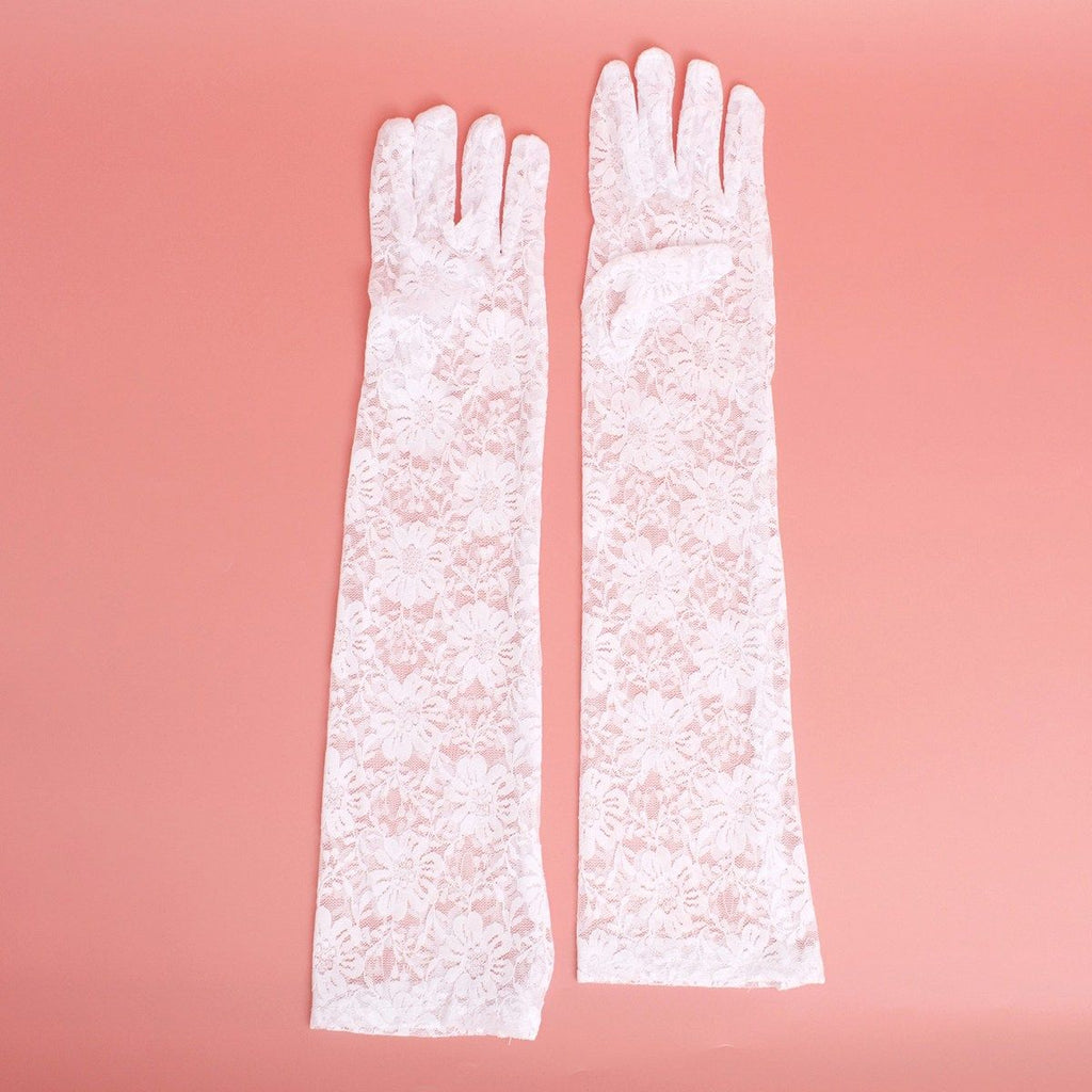 Women’s Long White Lace Bridal Gloves Elegant Formal Accessory