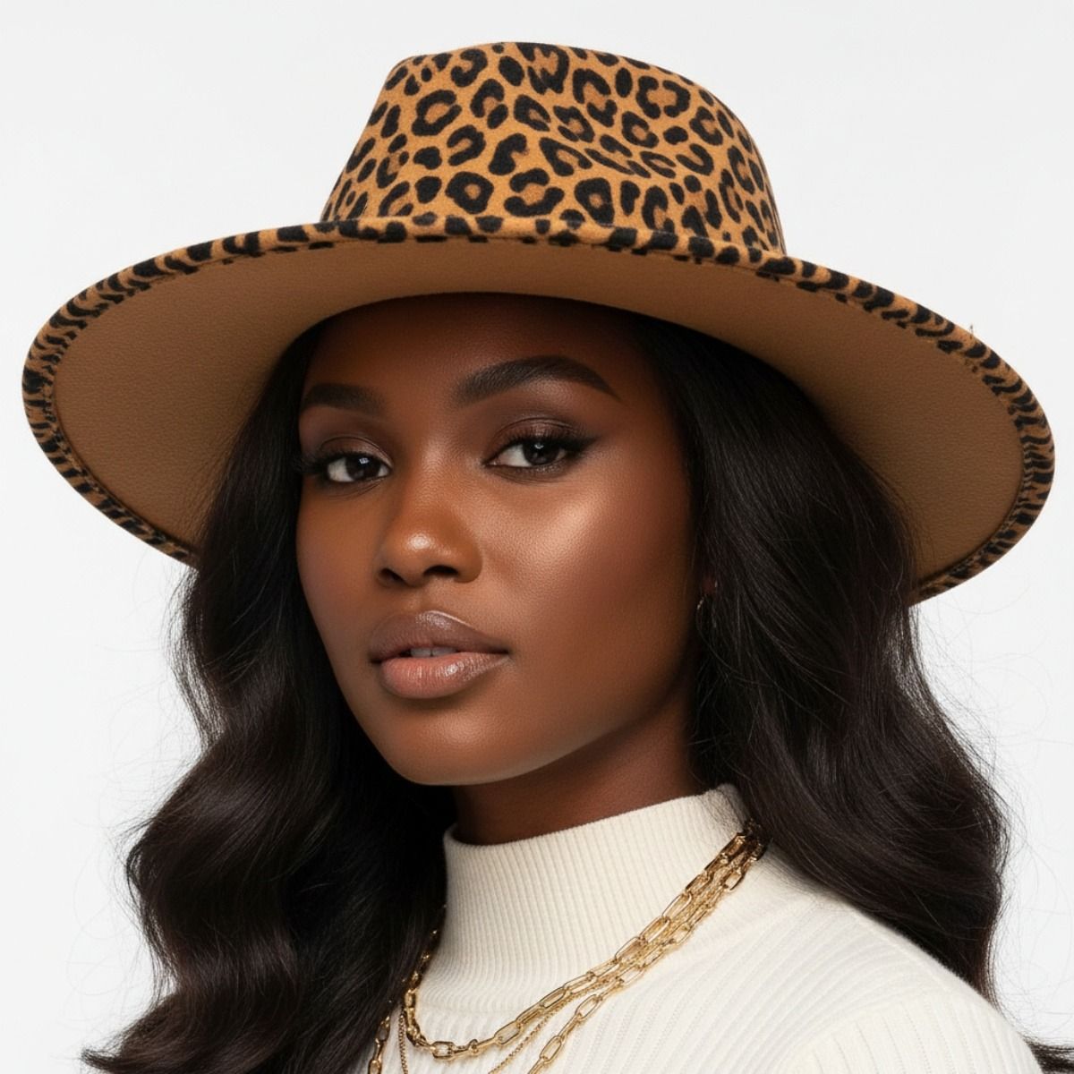 Fashion Fedora Hat Camel Brown Leopard Print Stylish Statement Accessory