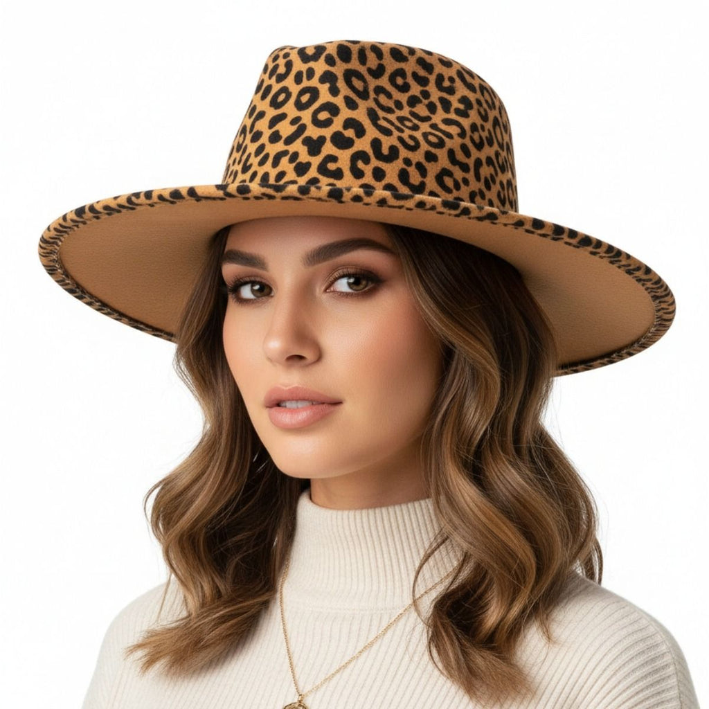 Fashion Fedora Hat Camel Brown Leopard Print Stylish Statement Accessory