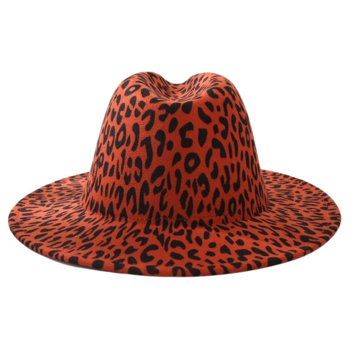 Fashion Fedora Hat Rust Orange Leopard Print Stylish Statement Accessory