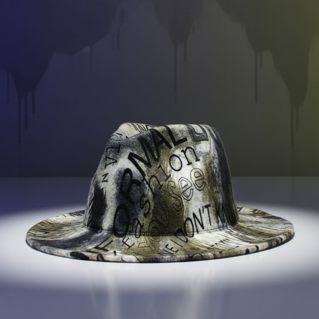 Fashion Fedora Hat Olive Green Black Tie Dye Graffiti Trendy Casual Accessory