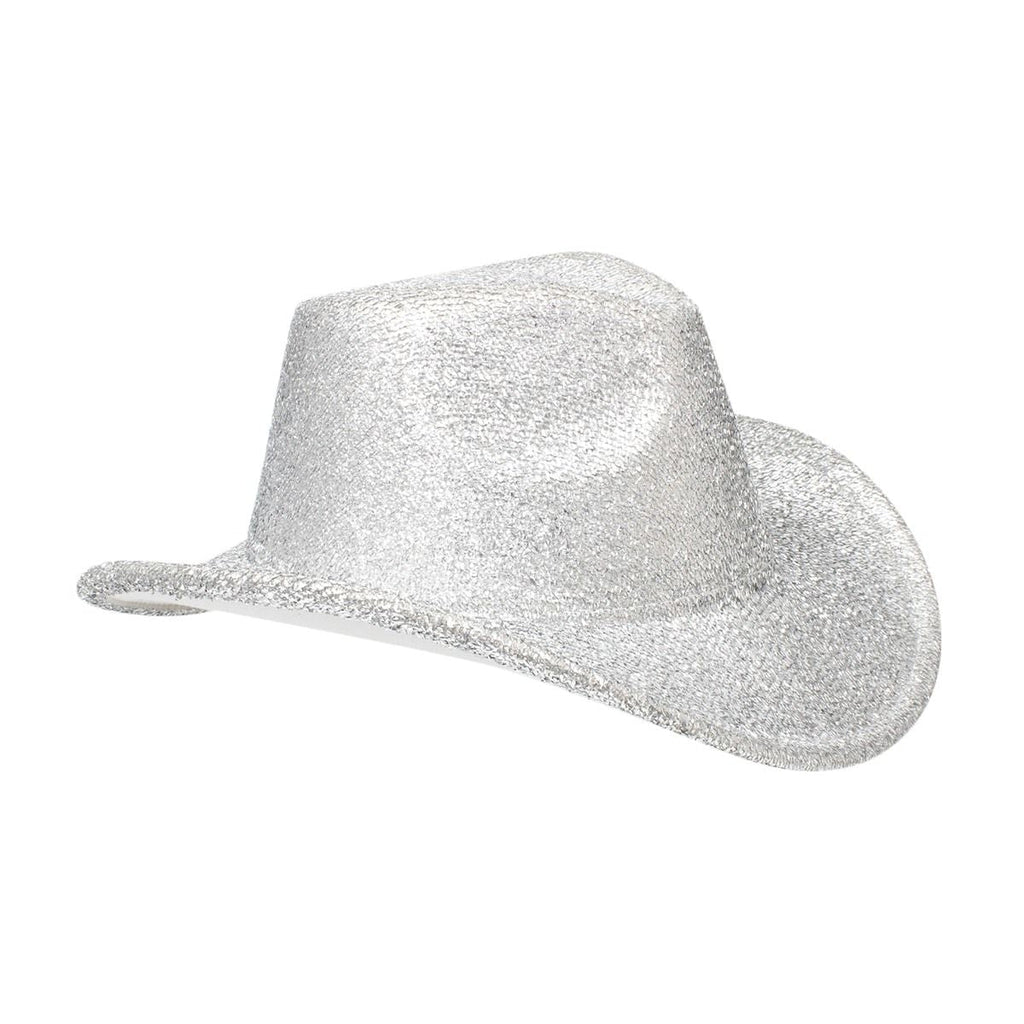Fashion Cowboy Hat Silver Metallic Glittering Stylish Statement Accessory