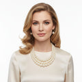 Layered 3-Strand Gold Necklace Set with Cream Pearl - Stylish Elegant Statement Jewelry