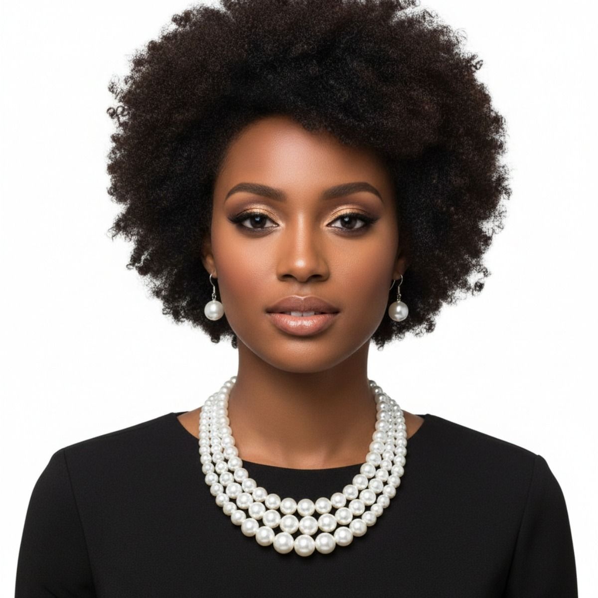 3-Strand White Pearl Layered Necklace Set Rhodium-Plated Elegant Chic Jewelry