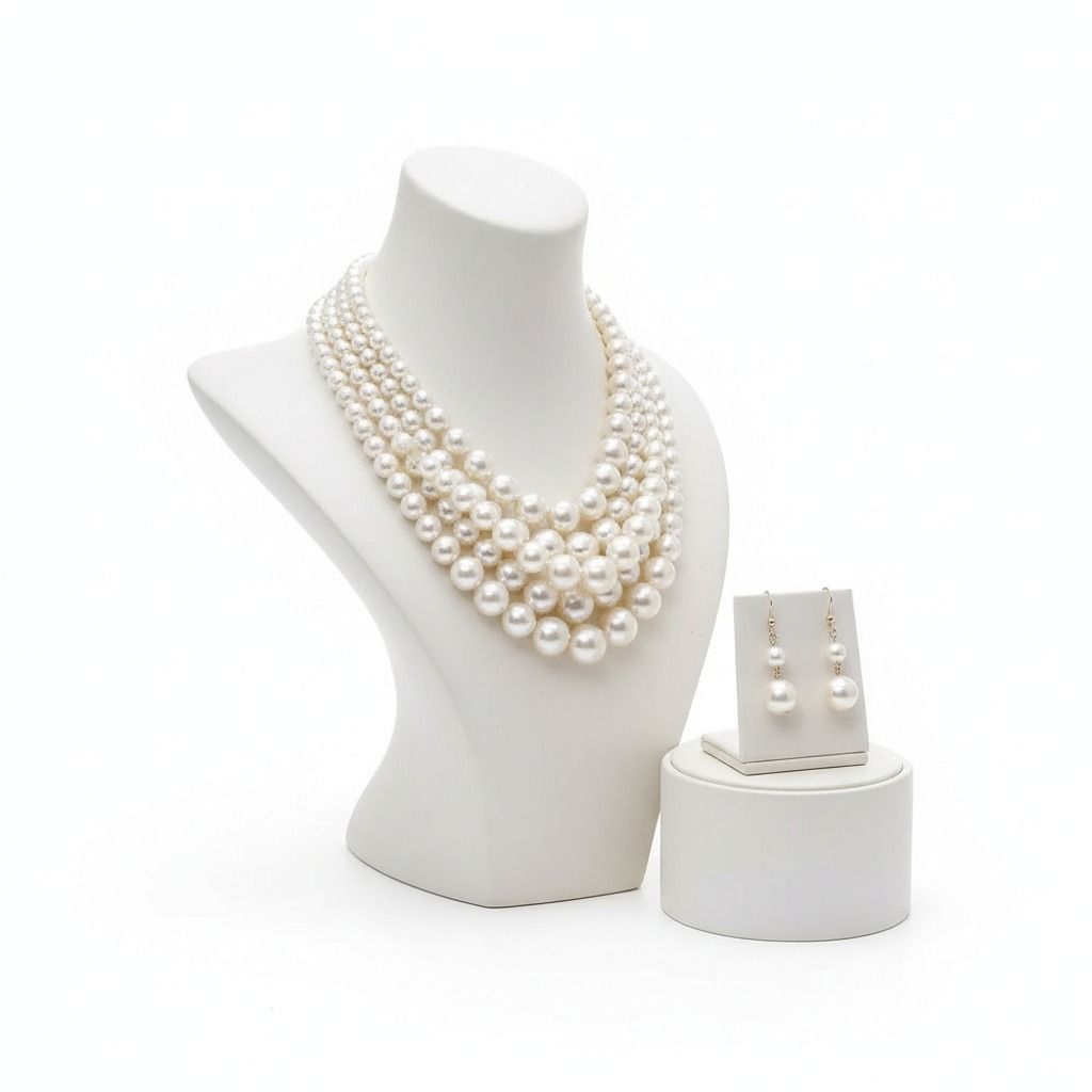 Multi Strand Cream Pearl Statement Necklace Set Chic Elegant Layered Jewelry