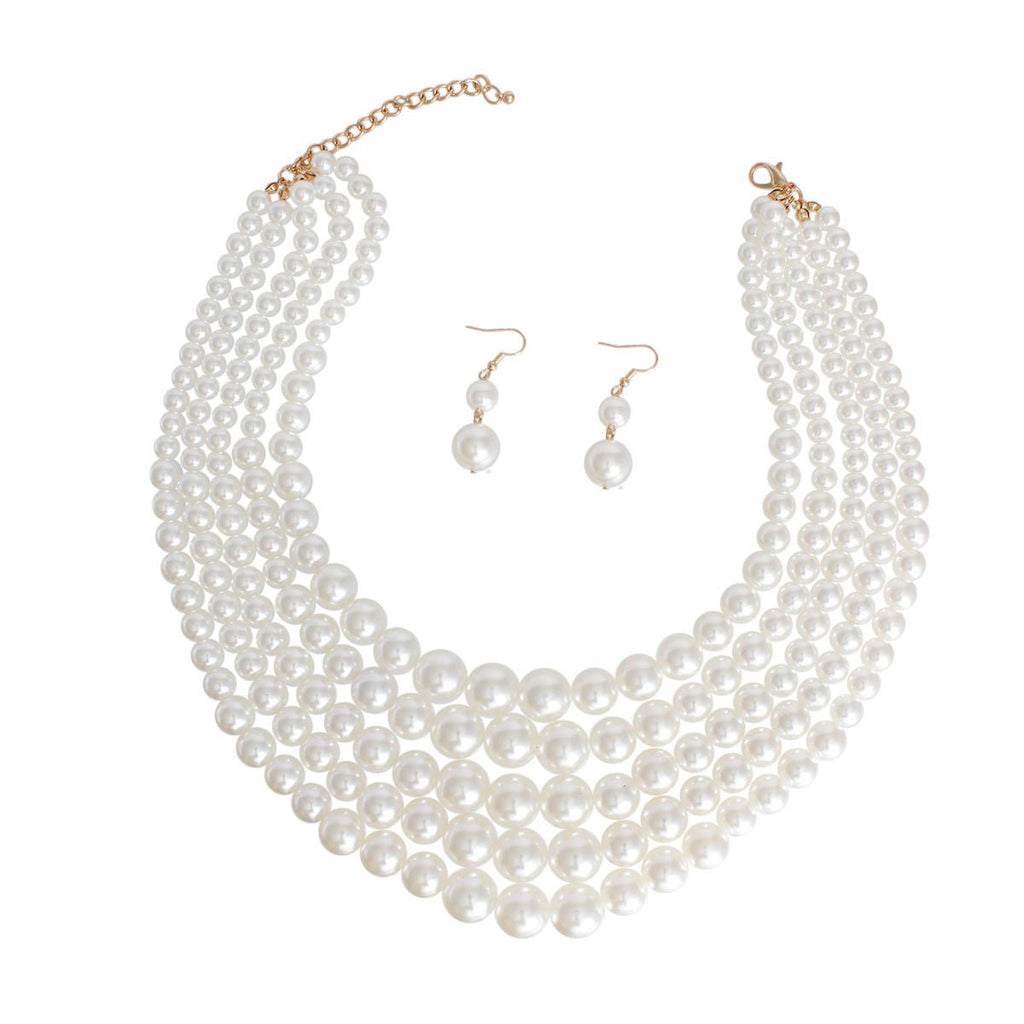 Multi Strand Cream Pearl Statement Necklace Set Chic Elegant Layered Jewelry